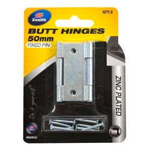 Lane 50mm Zinc Plated Fixed Pin Butt Hinge - 2 Pack