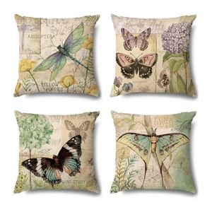 Catzon 4 Pcs Linen Throw Pillow Covers Watercolor Flower for Bed Sofa Decor 45X45cm