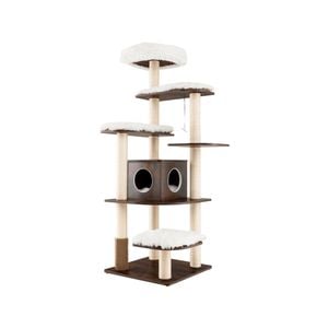 Costway 179cm Wooden Cat Tree 7-layer Sisal Scratching Posts Tower W/perch & Cushions Condo House Brown