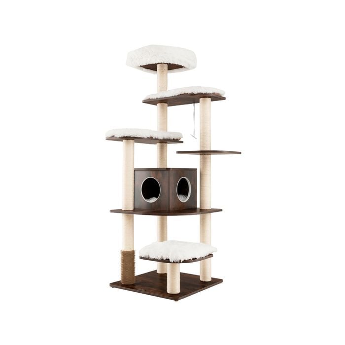 Costway 179cm Wooden Cat Tree 7-layer Sisal Scratching Posts Tower W/perch & Cushions Condo House Brown
