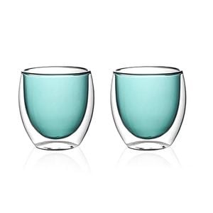 2pc NF Living Serving Hued Glass 250ml Solid Double-Walled Teal
