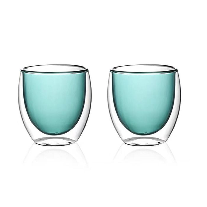 2pc NF Living Serving Hued Glass 250ml Solid Double-Walled Teal