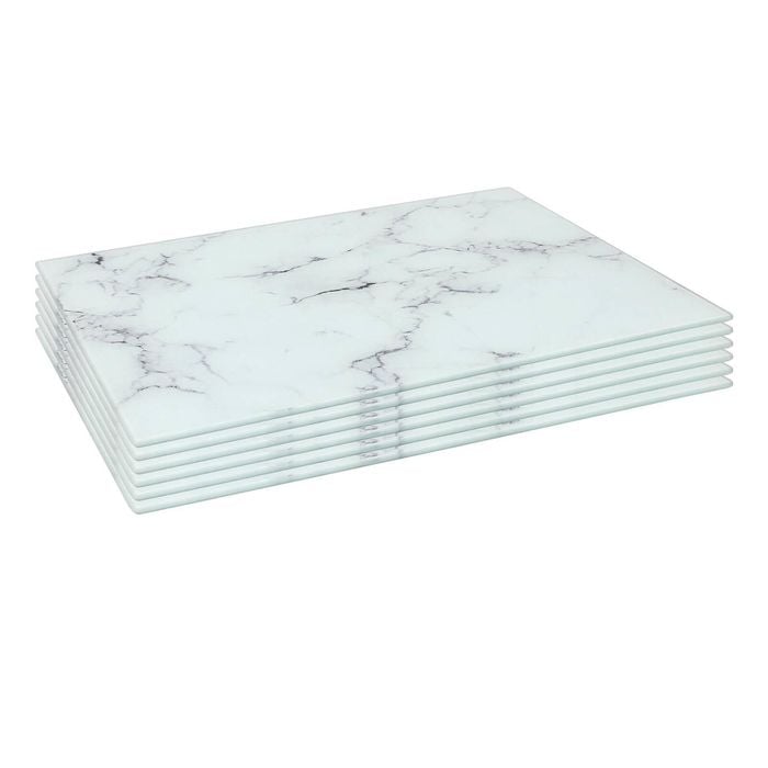 6x Glass Placemats - 40 x 30cm - Marble Effect - Dining Table Place Mats Tabletop Protector for Kitchen Worktops