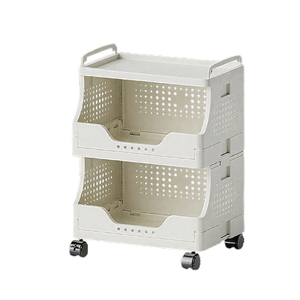 Foret Foldable 3-tier Trolly Storage Cabinet Open Basket Organizer Wheels Gream