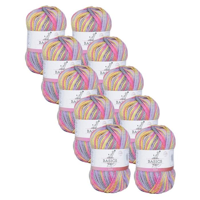 10x Malli 100g Blend Basic Poly/acrylic Sorbet Multi Colour Knitting Yarn