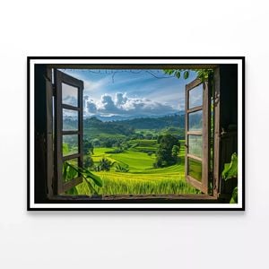Green Field through a Window   Print 100% Australian Made 90x60cm  (Poster)