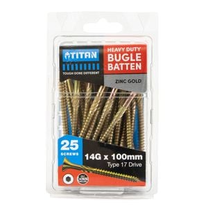 Titan 14g x 100mm Zinc Gold Timber Bugle Batten Screw - 25 Pack