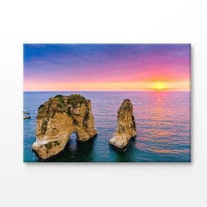 Sunset & Pigeons Rock in Beirut Print 100% Australian Made 75x50cm (Stretched Canvas)