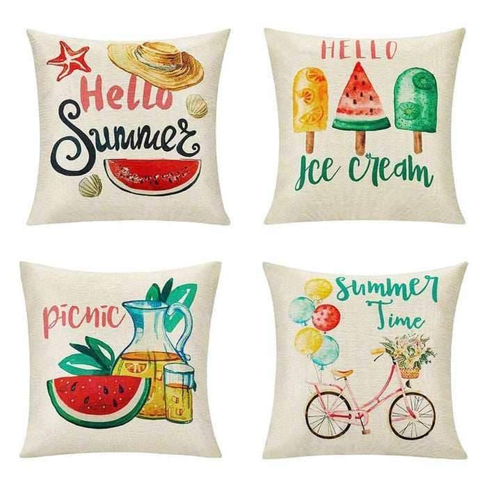 Catzon 4 Pcs Linen Throw Pillow Covers Watercolor Flower for Bed Sofa Decor 40X40cm