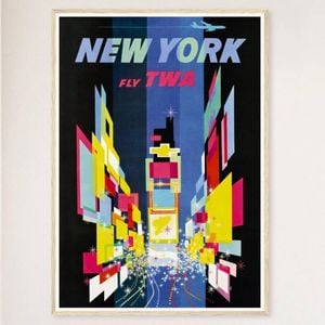 Galrie New York Vintage Travel Poster: A Timeless Tribute to NYC's Iconic Landmarks, Wood Frame, A0 84 x 119cm (33 x 47inch)