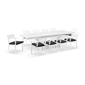 Austin Outdoor 2.2m - 3m Extension Aluminium Table White With 10 Santorini Chairs & Denim Grey Cushions