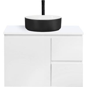 CIBO 750mm White Nordic Wall Hung Bathroom Vanity With Black And White Basin