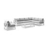 Kansas Outdoor Aluminium Corner Modular Lounge Set White With Chair & Coffee Table Olefin Grey Cushions