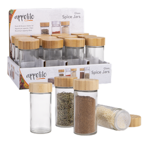 Appetito Glass Round Spice Jar With Bamboo Lid - Set Of 6