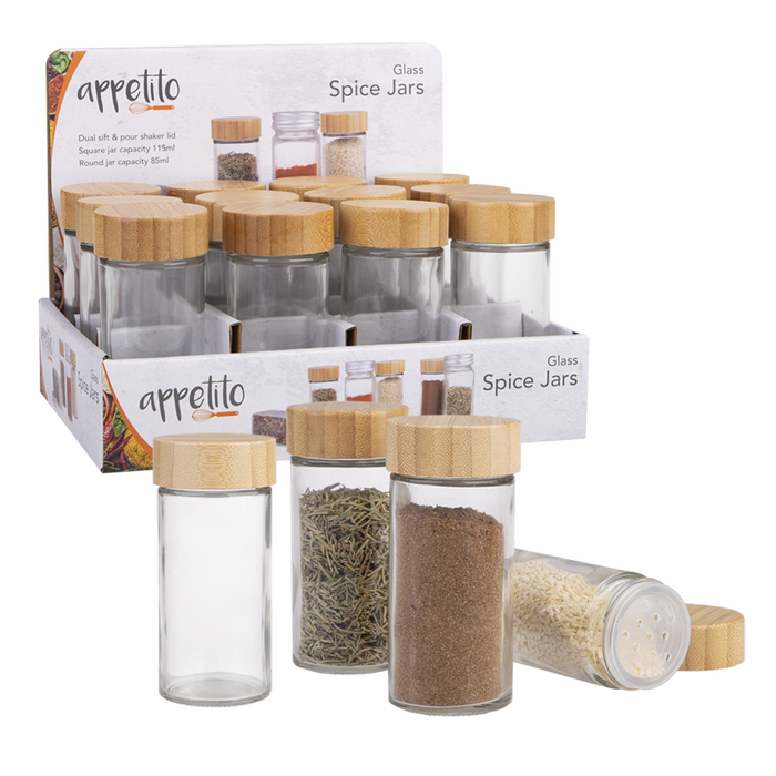 Appetito Glass Round Spice Jar With Bamboo Lid - Set Of 6