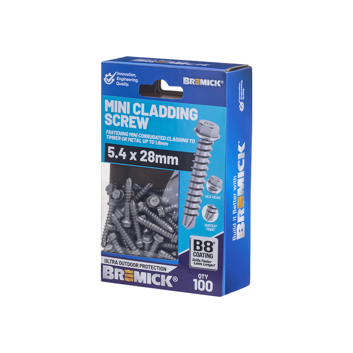 Bremick Mini Cladding Screw 5.4 x 28mm HEX B8 PK100