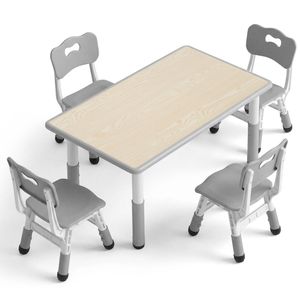 PlayPals Kids Table Chairs Set Height Adjustable Graffiti Desk 120X60CM Grey