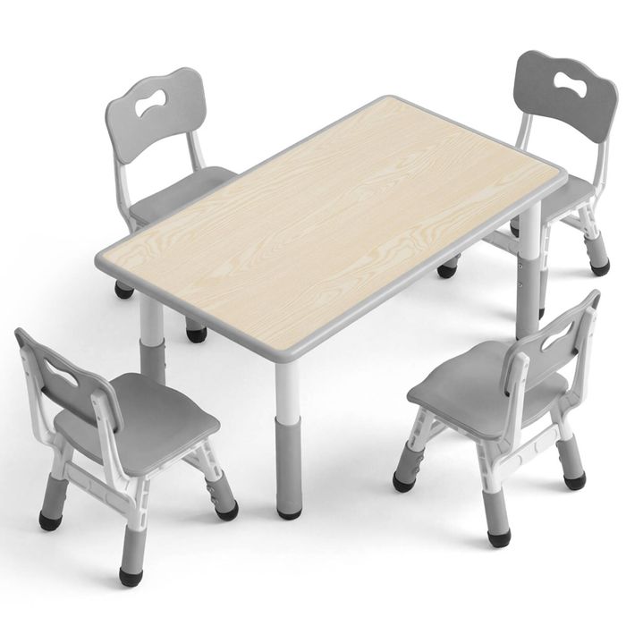 PlayPals Kids Table Chairs Set Height Adjustable Graffiti Desk 120X60CM Grey