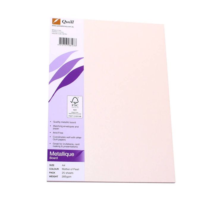 Quill A4 Metallique Board 285gsm (Pack of 25) (Mother/Pearl)
