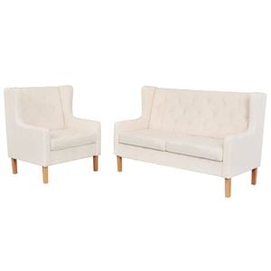 vidaXL Sofa Set 2 Piece Fabric Cream White Couch Lounge Living Room Furniture