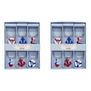 2x LVD 6pc Glass 13cm Wine Charms Nautical Bottle Tag/Marker Set
