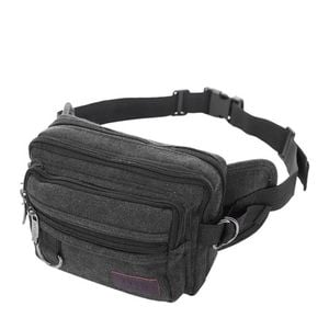 LARGE CANVAS BUM BAG Wallet Waist Pouch Travel Pocket Belt Storage in Black - Black | Canvas