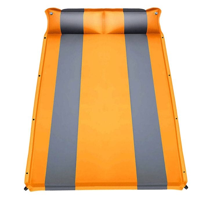 Double Self Inflating Mattress Sleeping Mat Air Bed Camping Camp Hiking Joinable Pillow - Orange