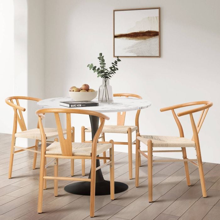 Oikiture Wooden Dining Chair Set of 6 Cafe Lounge Seat Wishbone Shaped Chair
