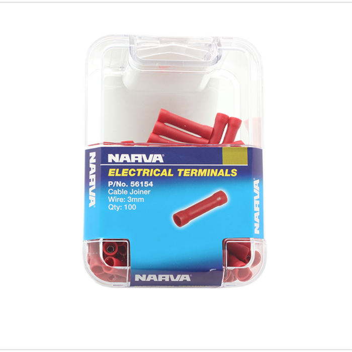 Narva 2.5-3mm Red Flared Vinyl Fully Insulated Cable Joiner (Butt Splice) - 100 Pack