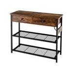 Costway Industrial Console Table Hallway Entryway Table w/2 Drawers&Storage Shelves