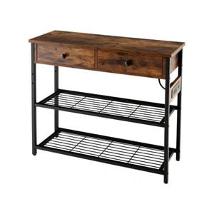 Costway Industrial Console Table Hallway Entryway Table W/2 Drawers&storage Shelves