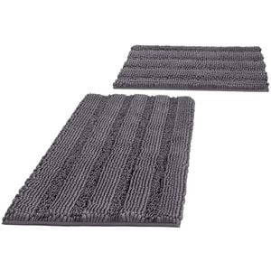 Smarcute 2 Pieces - 50cm x 81cm & 43cm x 61cm Non-Slip Chenille Bath Mat Rug Grey