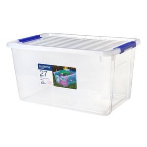 Sistema Storage Bin & Nested Lid Stackable Hinged Clips Clear 27l 494x322x258mm Home Office Garage Laundry Organization