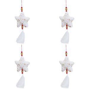 4x LVD White/Gold Hanging Star Polyester Christmas Ornament Festive Decor 14cm