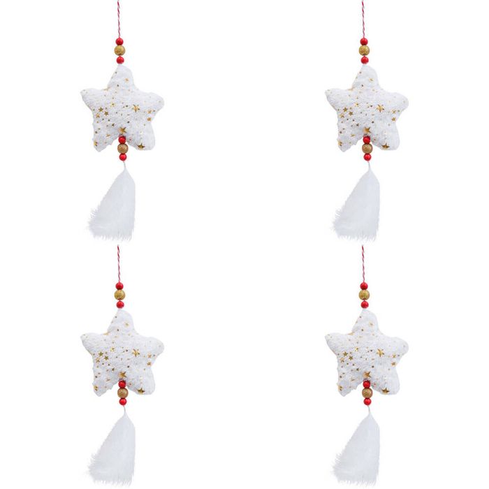 4x LVD White/Gold Hanging Star Polyester Christmas Ornament Festive Decor 14cm