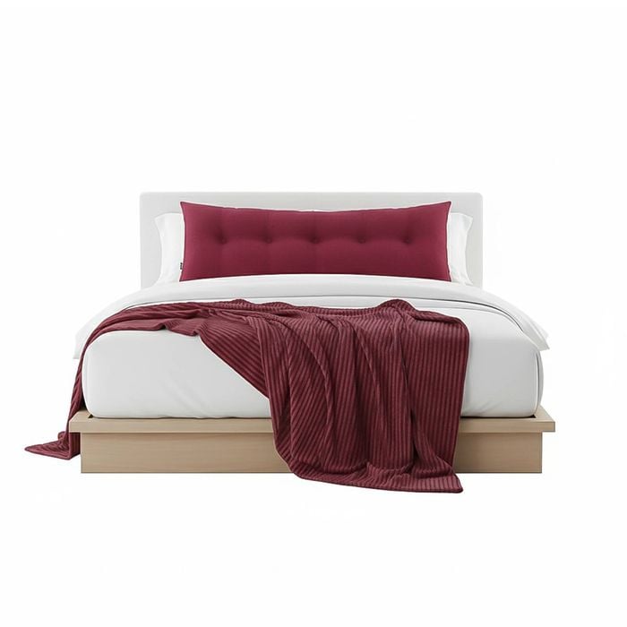 SOGA Home & Living Bundle – Rose Red Triangular Wedge Pillow & Burgundy Striped Flannel Throw