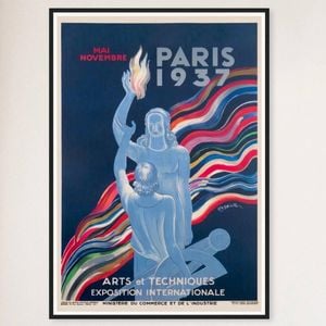 Galrie Vintage 1937 Paris Arts and Techniques International Exhibition Poster Art Décor, Black Frame, 70 x 100cm (28 x 40inch)