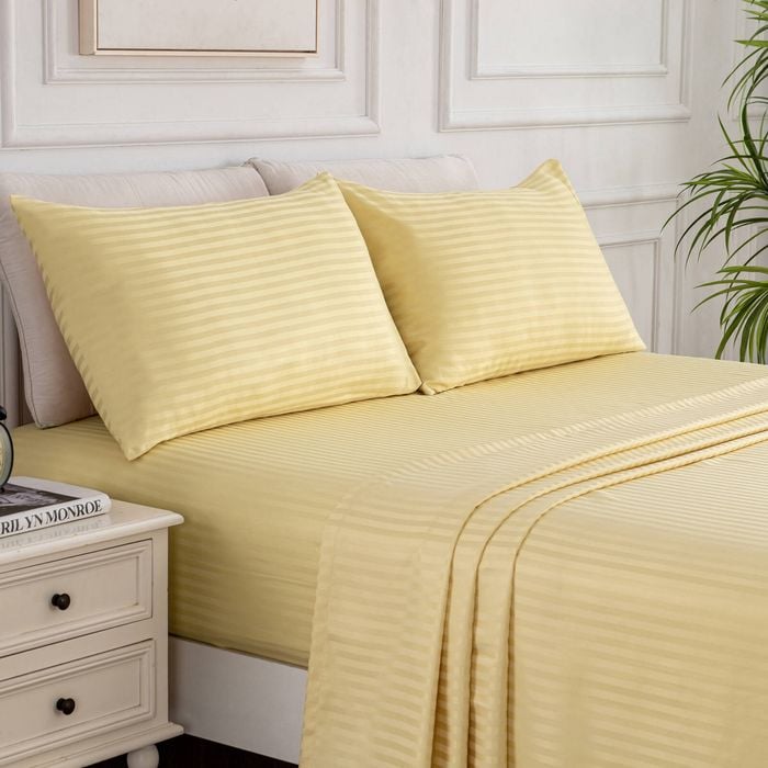 LINENOVA 1800TC Striped Microfibre Sheet Set-Beige King