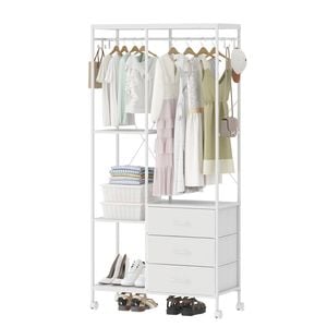 Advwin Dresser with Hanging Rack Fabric Chest of Drawers Clothes Rack White