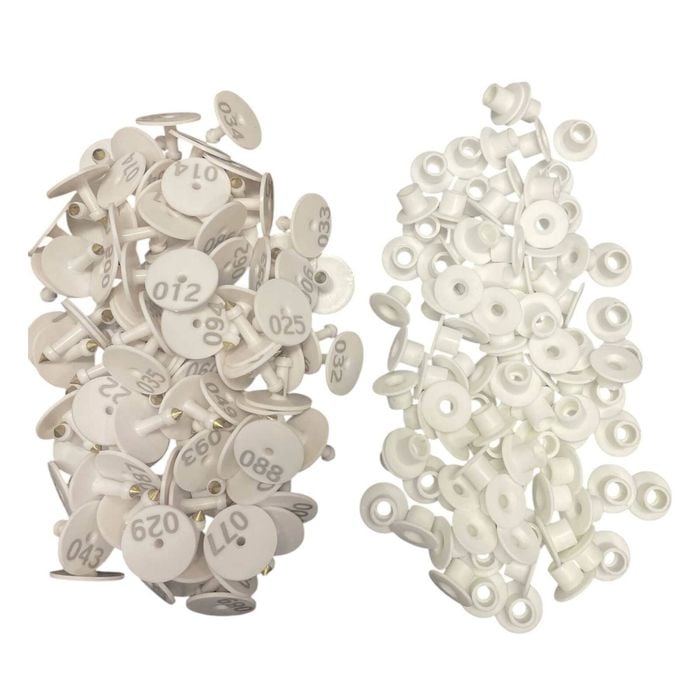 1-100 Cattle Number Ear Tag Set - Round White Pig Sheep Goat Livestock Label