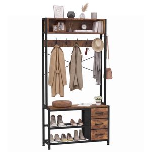 Advwin Entryway Coat Rack with Storage Bench 2-Tier Shoe Rack Brown+Black