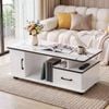 HOMFURN Coffee Table 100cm Marble Look White Storage Drawer Cabinet Open Shelf Lounge