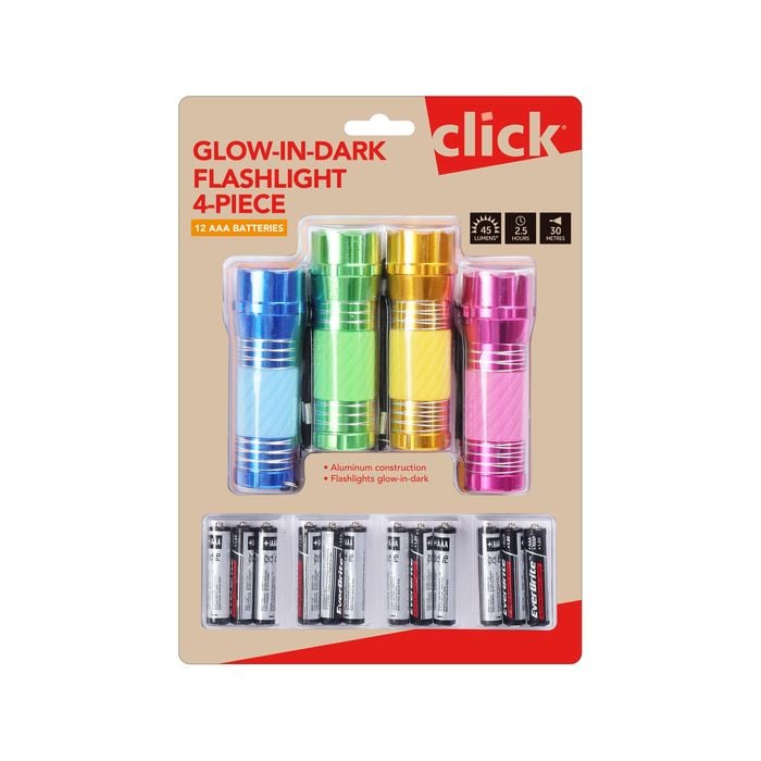 Click Glow In Dark Flashlight - 4 Pack