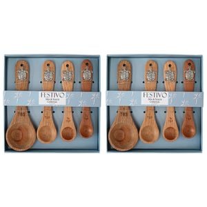 2x 4pc LVD Acacia/Metal Measuring Spoon Set Utensils Turtles