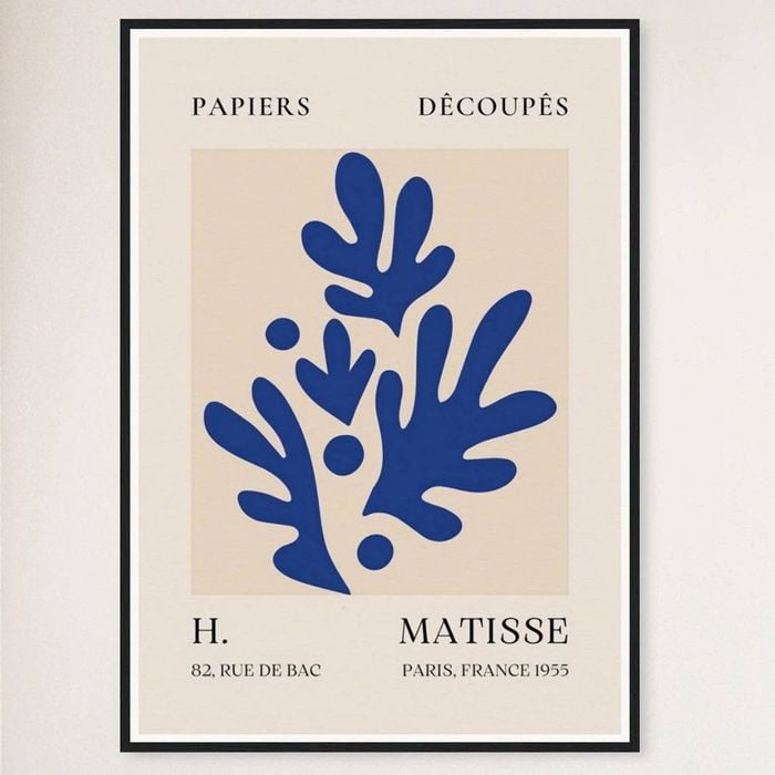 Galrie H. Matisse Blue Foliage Print II - Elegant Découpage Artwork (1955), Black Frame, A2 42 x 60cm (16 x 24inch)