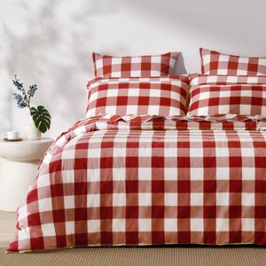 Dreamaker Remy Washed Cotton Yarn Dyed Check Quilt Cover Set Rust King