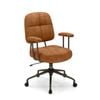 Costway Swivel Office Chair Upholstered Armchair Brown