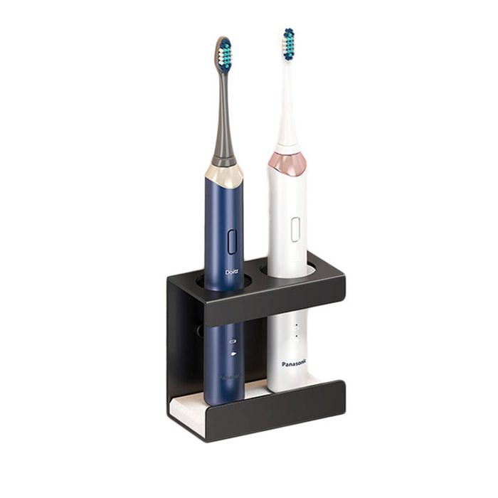 Catzon Wall Mount Electric Toothbrush Holder 2 Slots Diatomite Dish-black