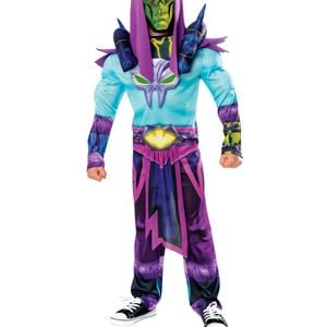 Child Skeletor Halloween Costume with EVA Mask Muscle Jumpsuit and Shoulder Armor, 5-6-YRS