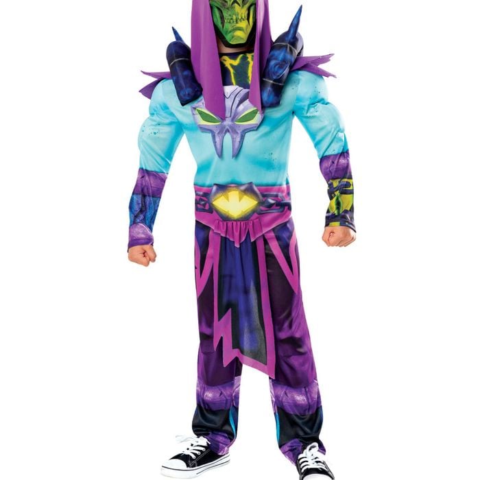 Child Skeletor Halloween Costume with EVA Mask Muscle Jumpsuit and Shoulder Armor, 5-6-YRS